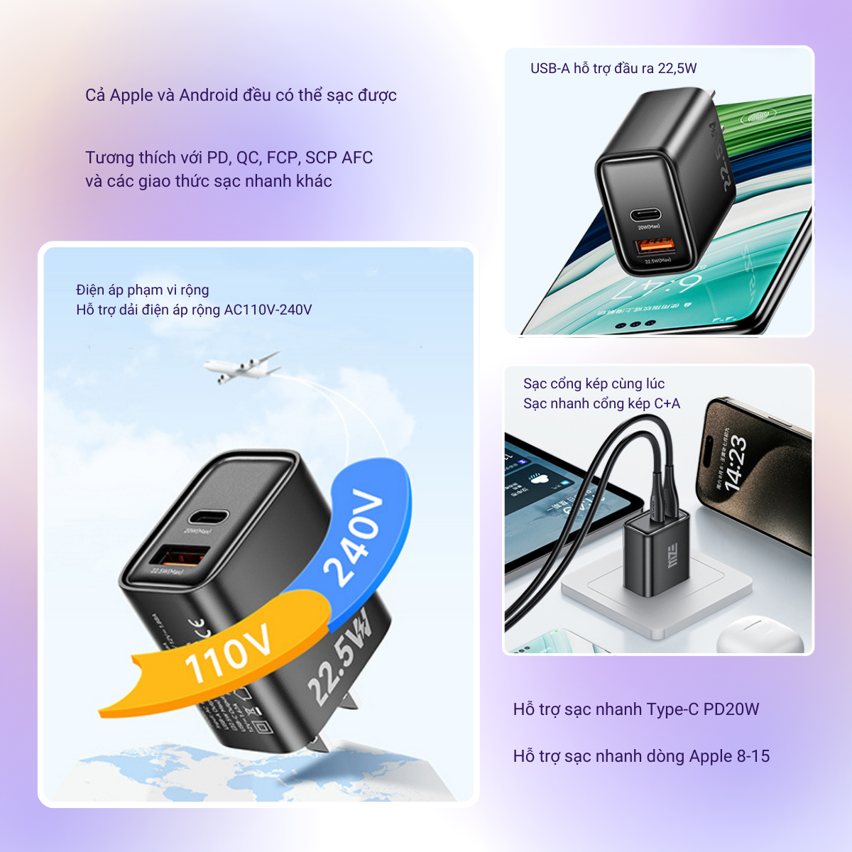 Bộ cáp sạc điện thoại 2 cổng MZE Charge Max I - TypeC To TypeC - PC02