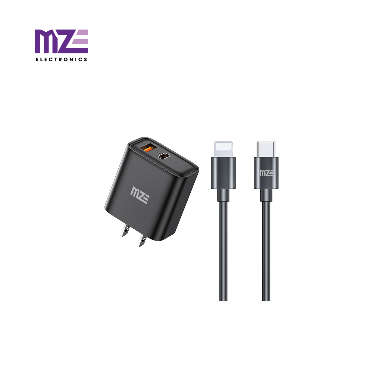 Bộ cáp sạc điện thoại 2 cổng  MZE Charge Max I - TypeC To Lighting - PC01