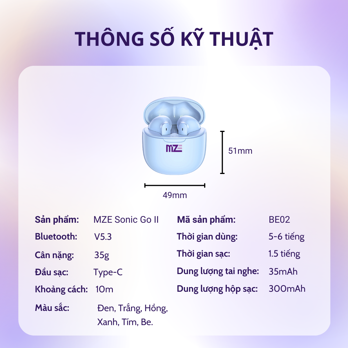 Tai nghe bluetooth không dây MZE Sonic Go II - BE02