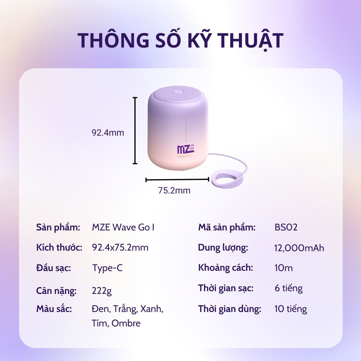 Loa bluetooth không dây,  mini MZE Wave Go I - BS02