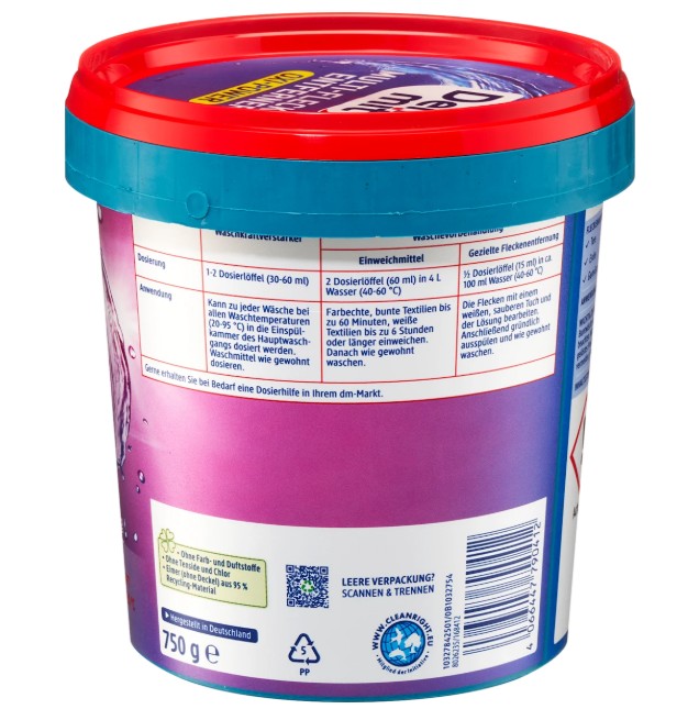 Bột tẩy vết bẩn quần áo màu Denkmit Oxi Power 750g/hộp-nhập Đức