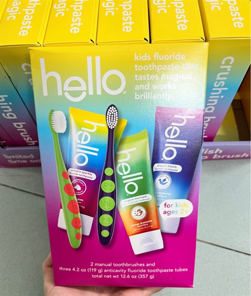 Set Kem Đánh Răng Và Bàn Chải Cho Bé Hello Kids Toothpaste and Toothbrush Variety Pac