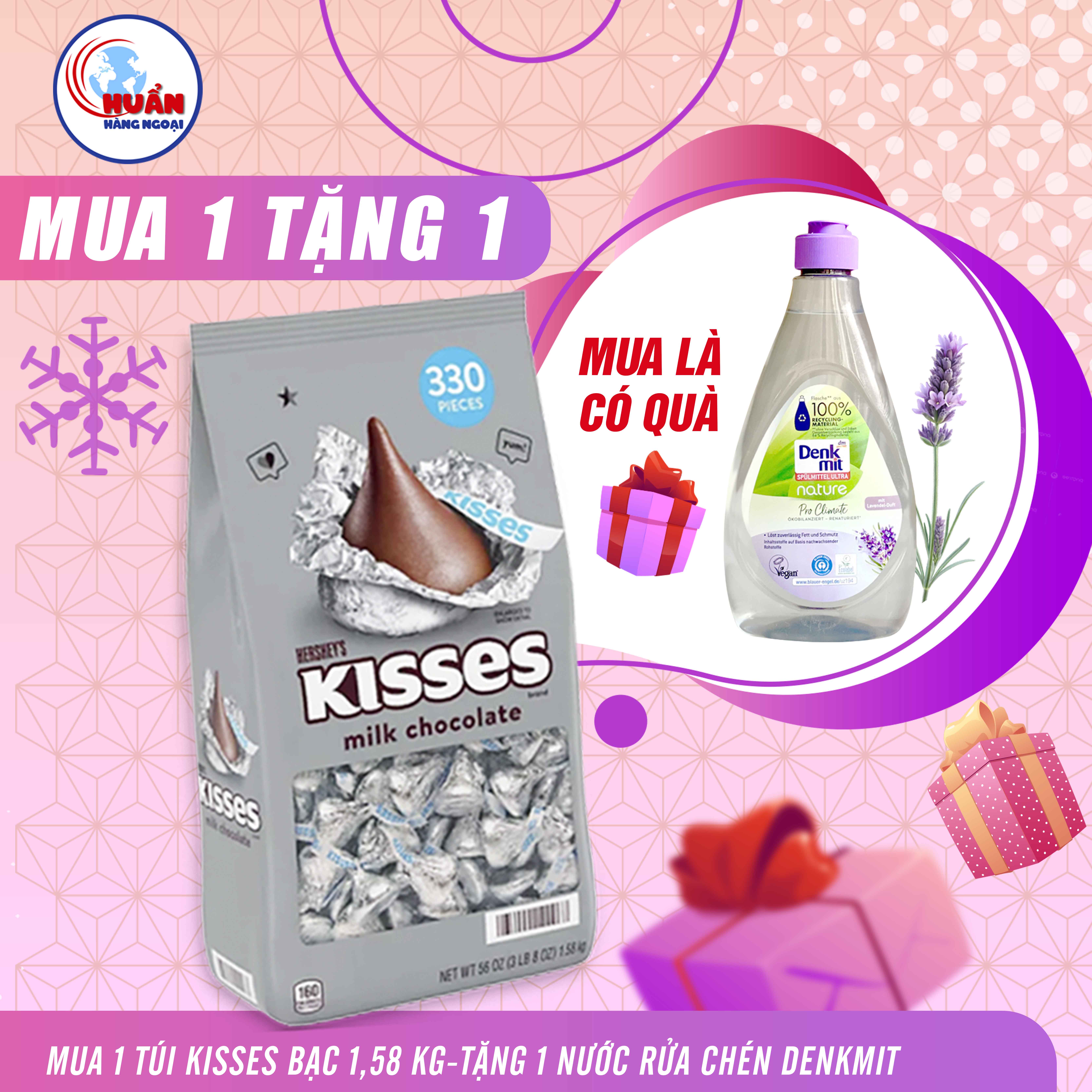 KẸO SOCOLA HERSHEY'S  KISSES BẠC-Túi lớn 330 viên 1,58kg