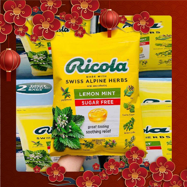 Kẹo Ngậm Thảo Mộc Trị Ho Ricola Lemon Mint Sugar Free