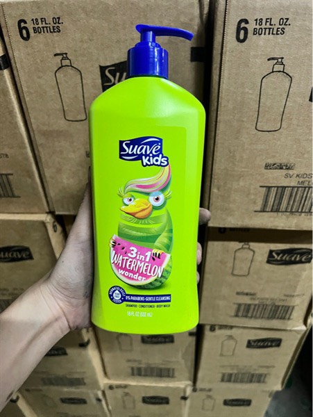 Sữa Tắm Gội Xả Suave Kids 3 in 1 Hương Dưa Hấu Chai Có Vòi 532ml