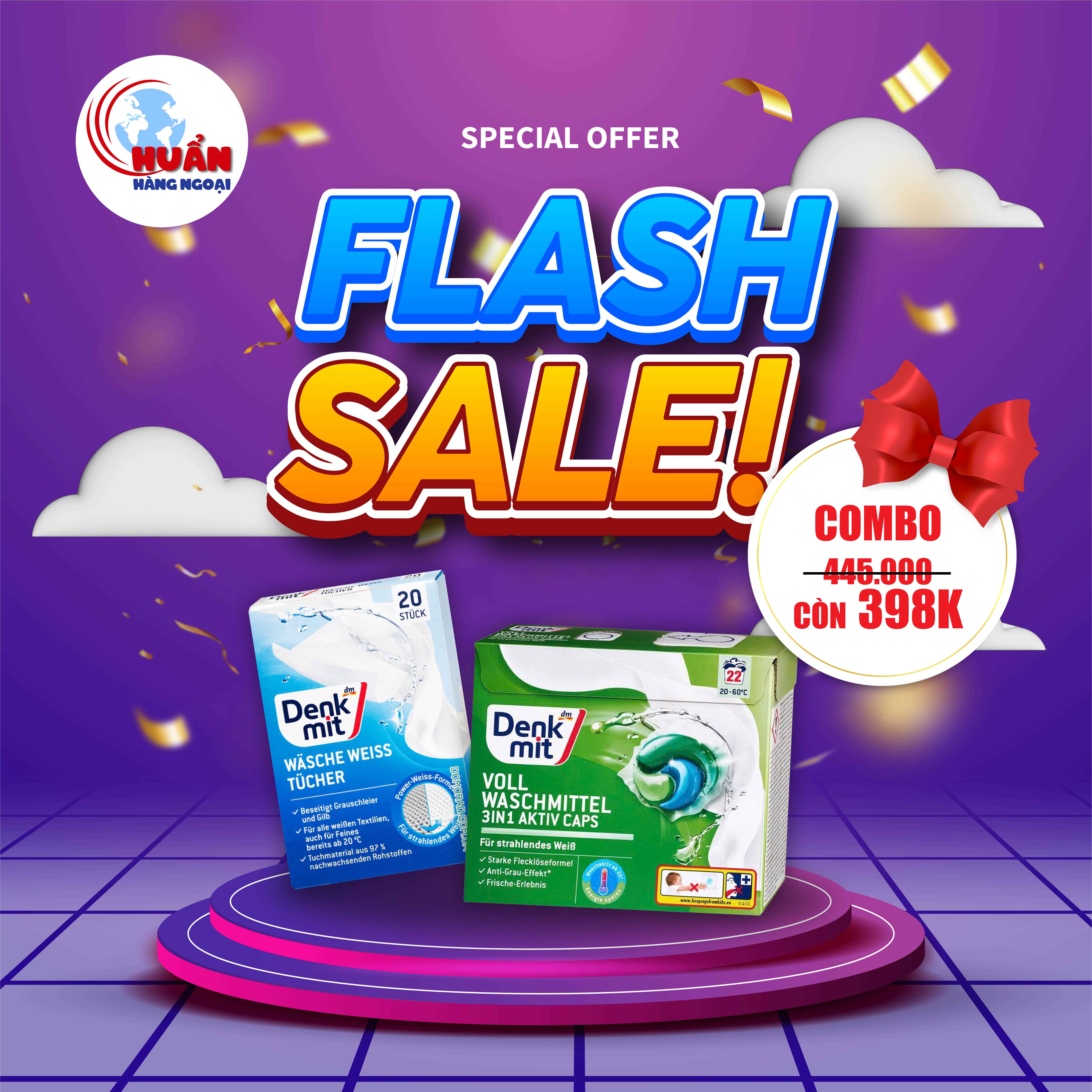 COMBO Miếng giặt  tẩy trắng quần áo & Viên giặt xả cho quần áo trắng Denkmit