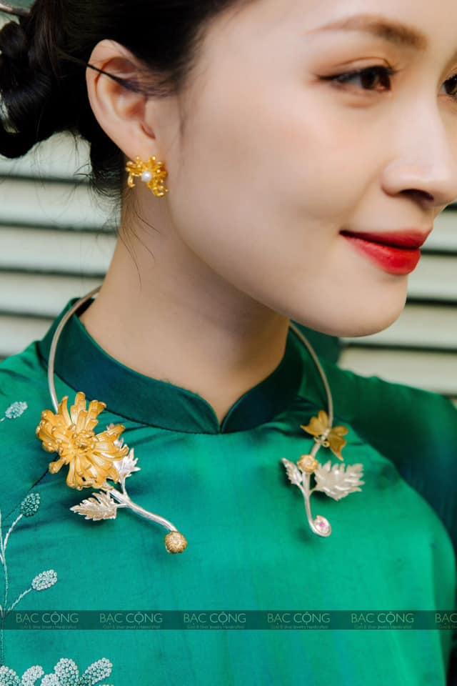 Kiềng cổ bạc cúc đại đoá bạc nguyên chất