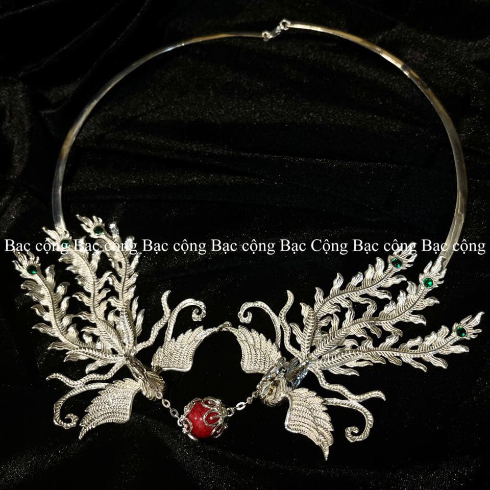 KC51 Kiềng cổ bạc nguyên chất đại phượng hoàng múa lửa thiêng