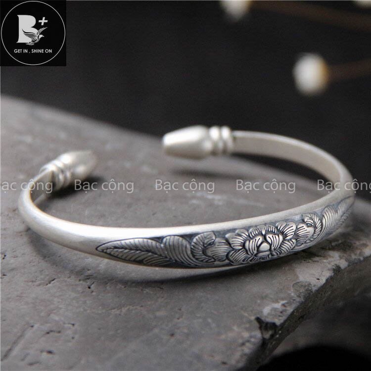 Vòng tay bạc nguyên chất hoa mẫu đơn V03
