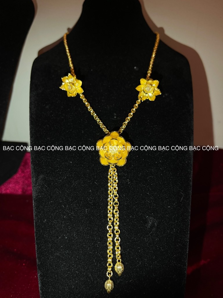 Vòng cổ bạc ta nguyên chất hoa sen VC57