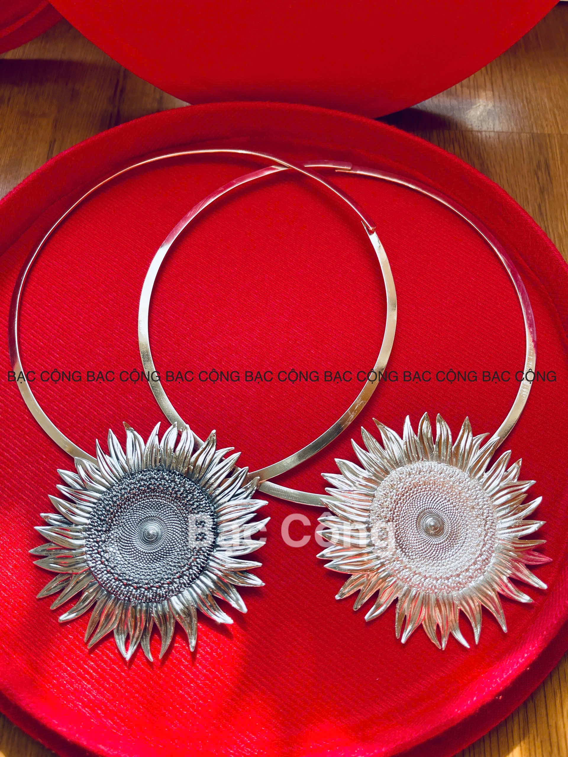Kiềng cổ bạc nguyên chất hoa mặt trời (kiềng phu nhân) kc66