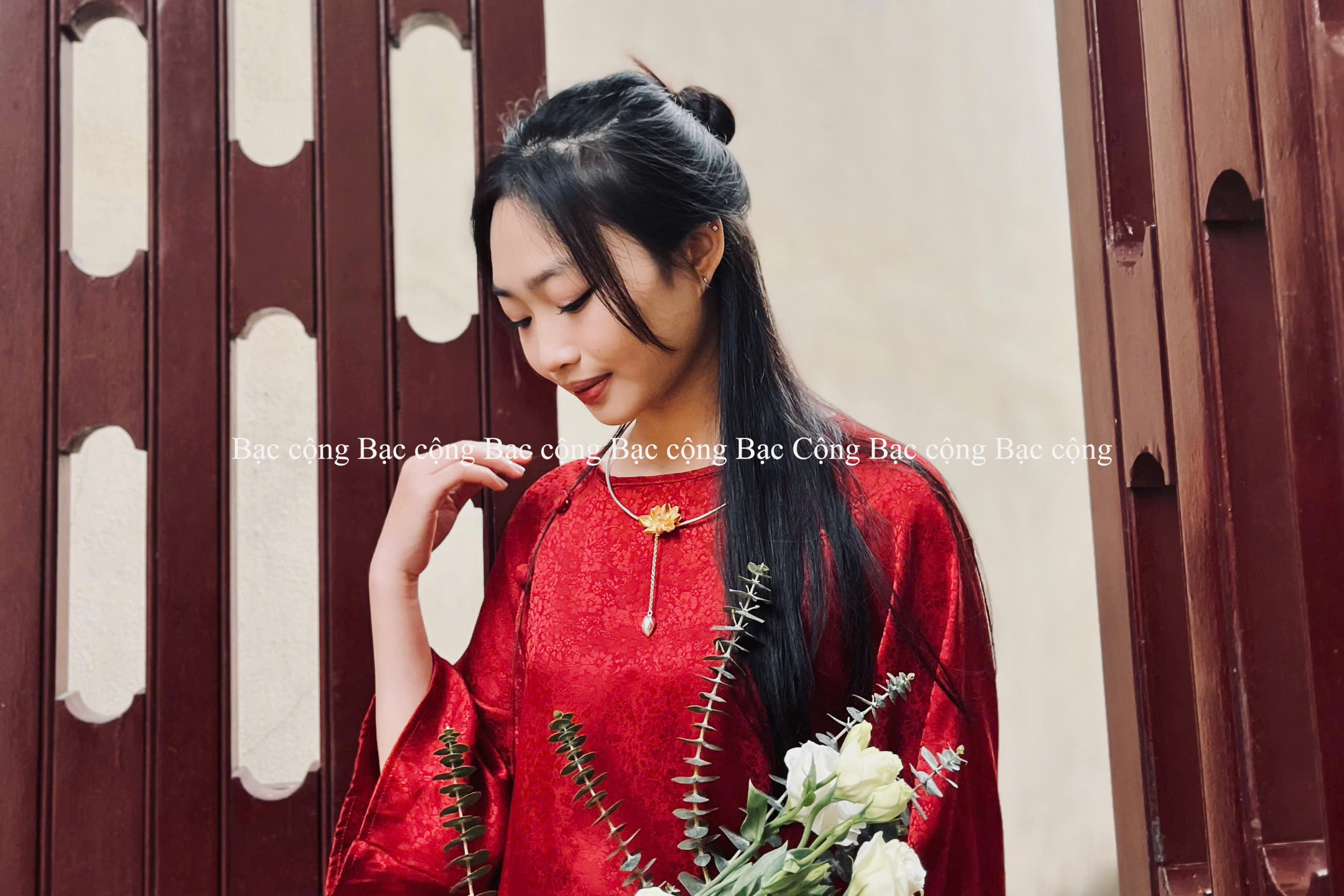 KC29 Kiềng cổ bạc Sen giọt nhuỵ nước