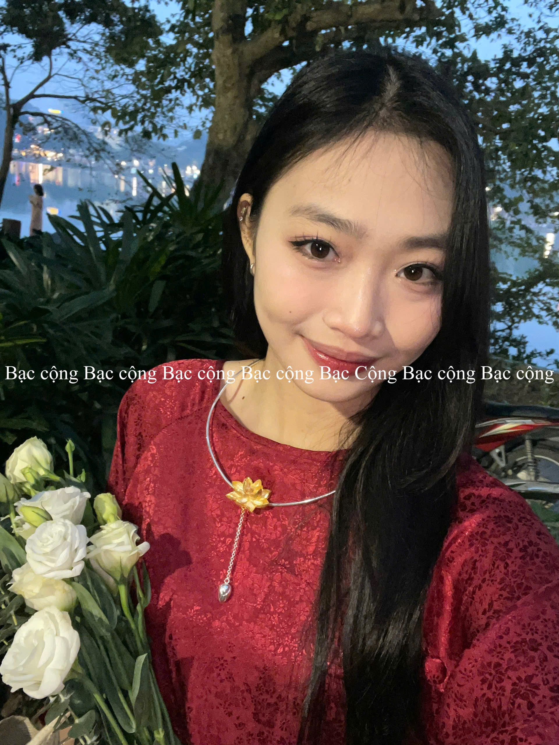 KC29 Kiềng cổ bạc Sen giọt nhuỵ nước