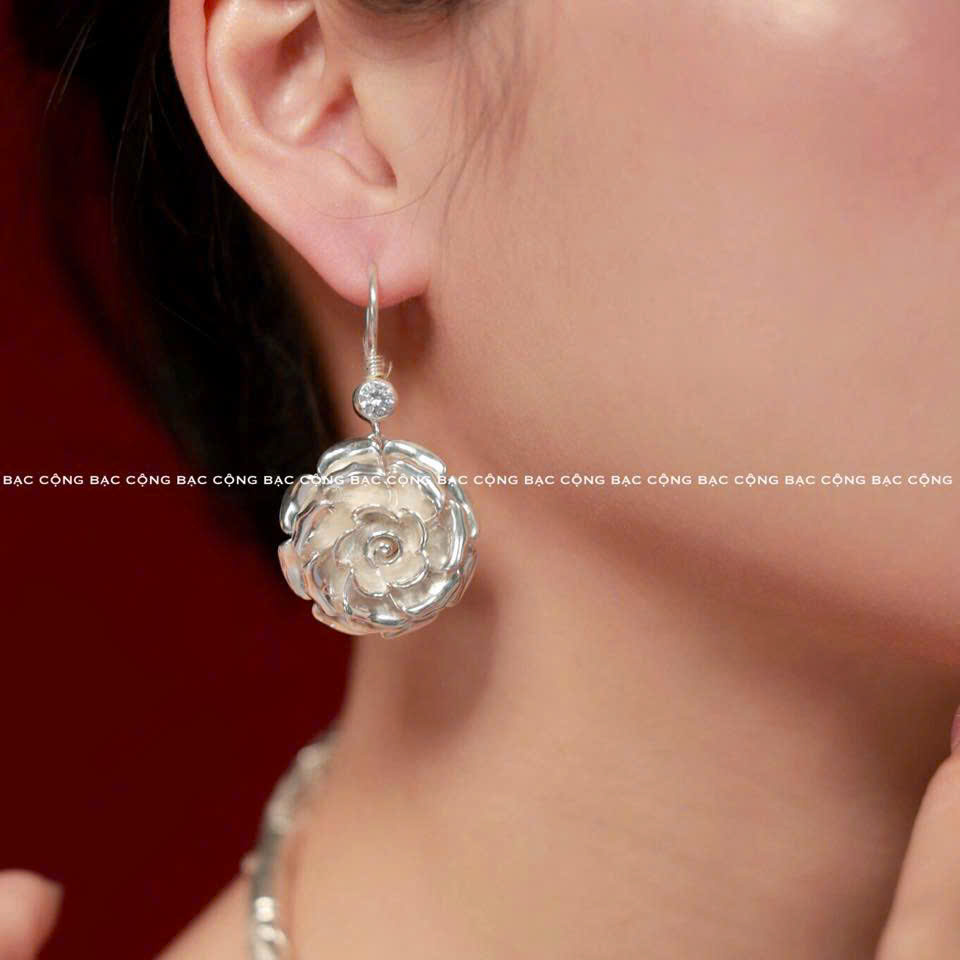 Bộ sản phẩm bạc ta Hoa Hồng bạc nguyên chất hàng chế tác tác độc bản