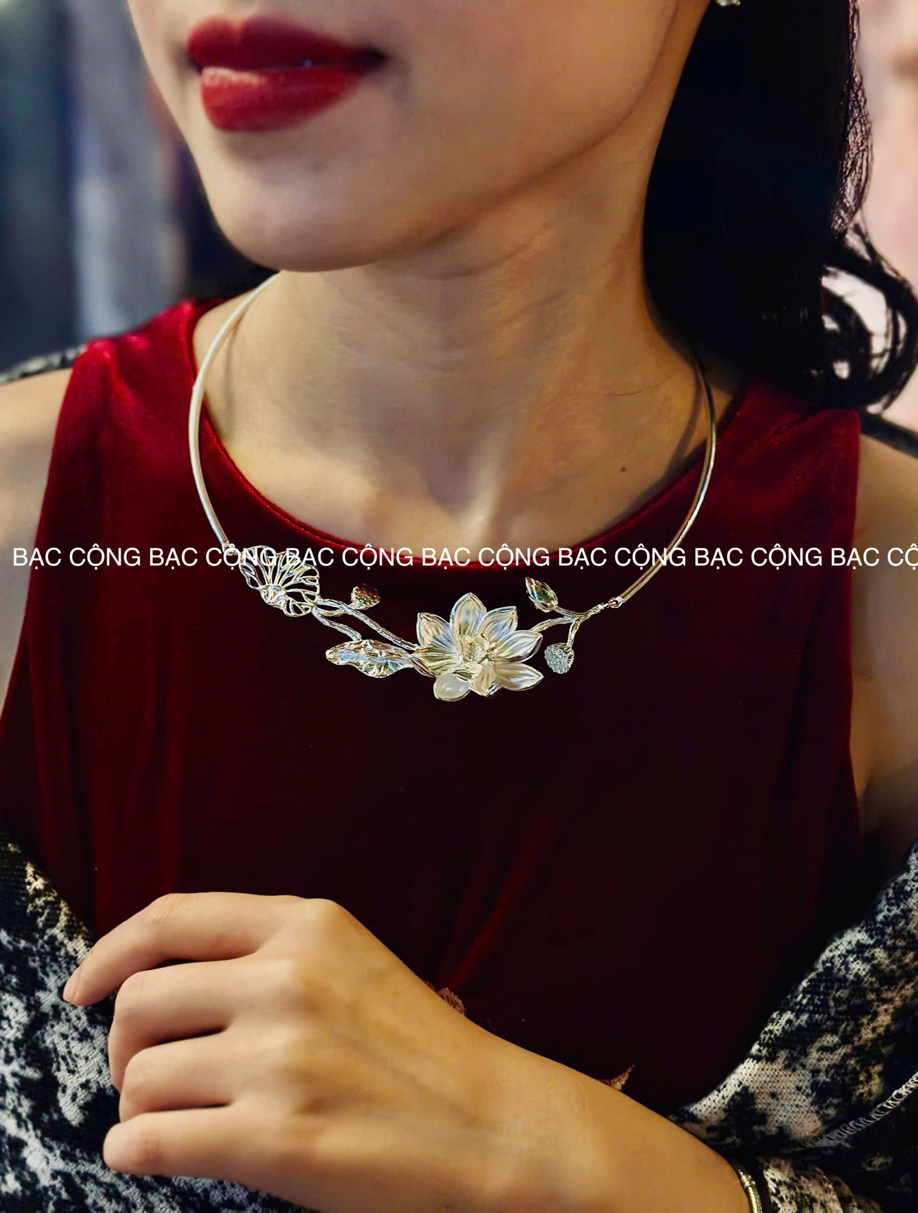 KC52 Kiềng hoa sen 3D Bạc nguyên chất