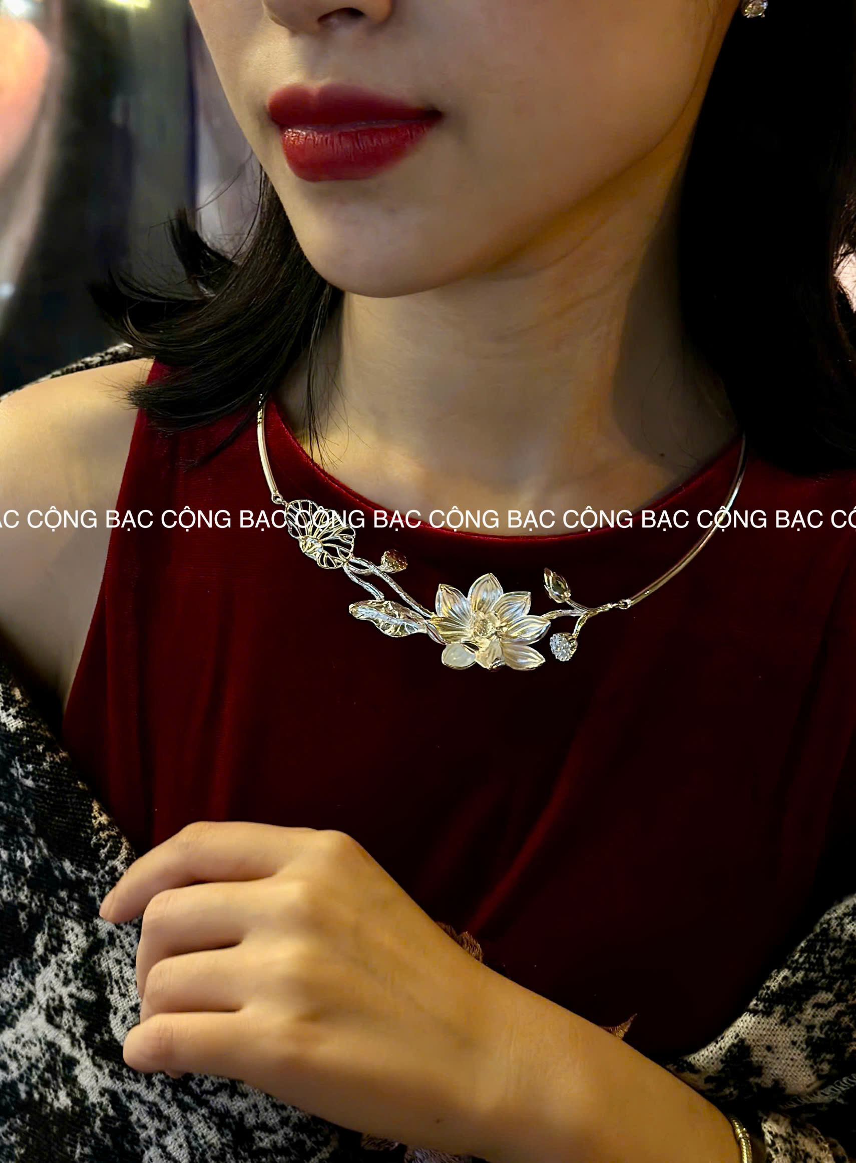 KC52 Kiềng hoa sen 3D Bạc nguyên chất