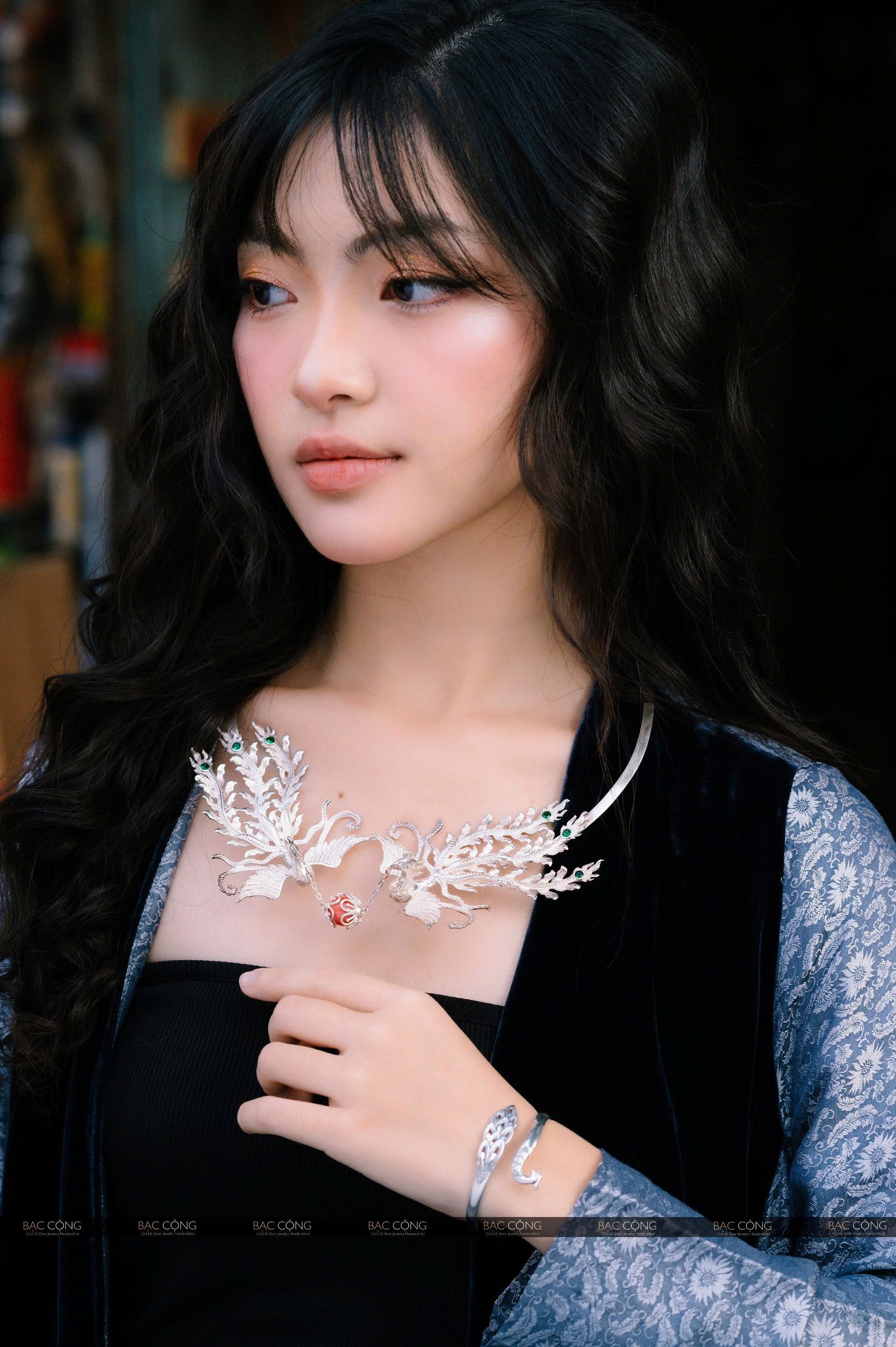 KC51 Kiềng cổ bạc nguyên chất đại phượng hoàng múa lửa thiêng