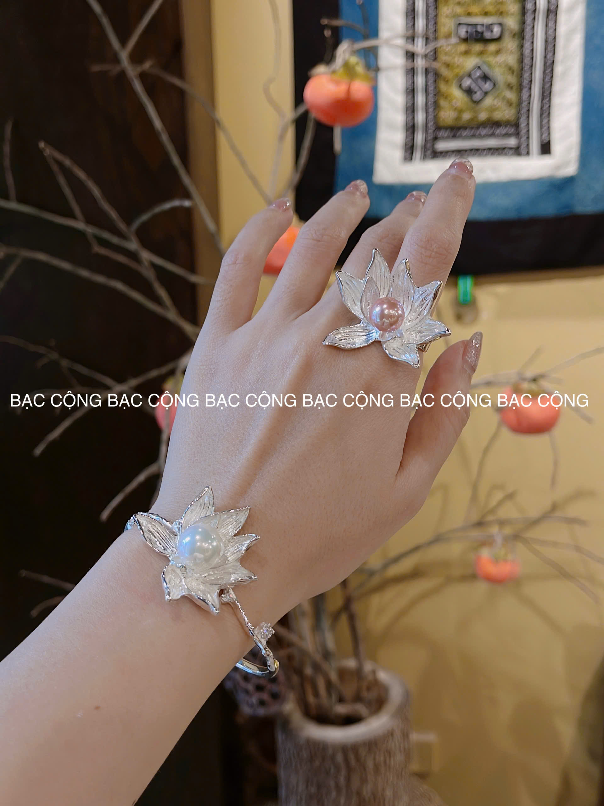 Nhẫn Bạc sen bạch liên đại đoá