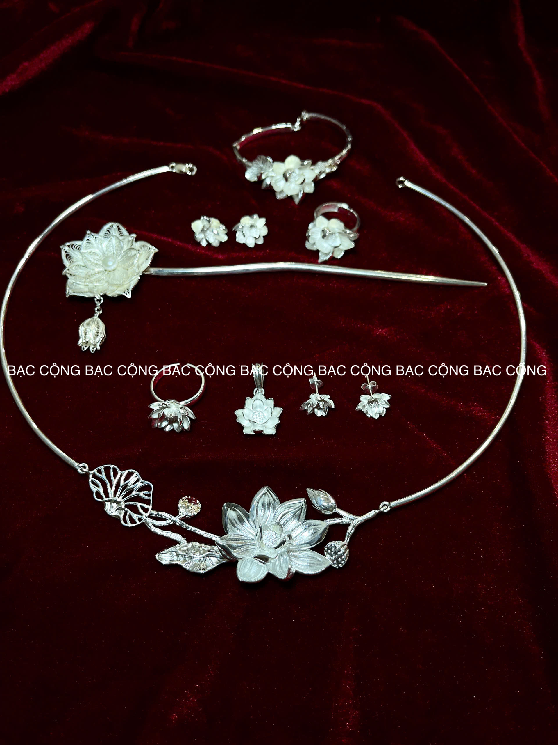 Kiềng hoa sen bạc nguyên chất s99