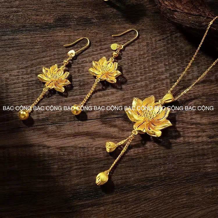 Bộ sản phẩm bạc nguyên chất hoa sen Liên Hoa