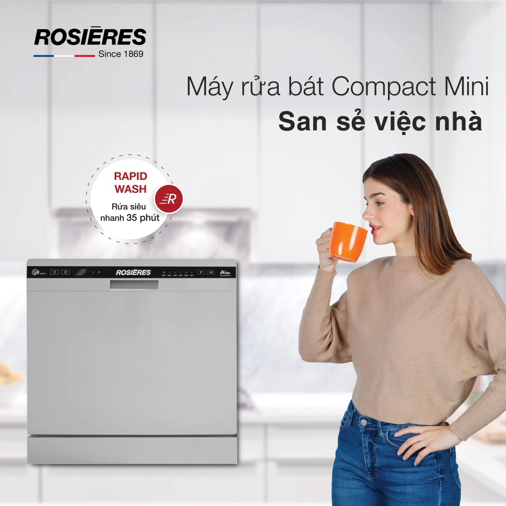 Máy rửa chén bát mini Rosieres 8 bộ RDCP 8S-04