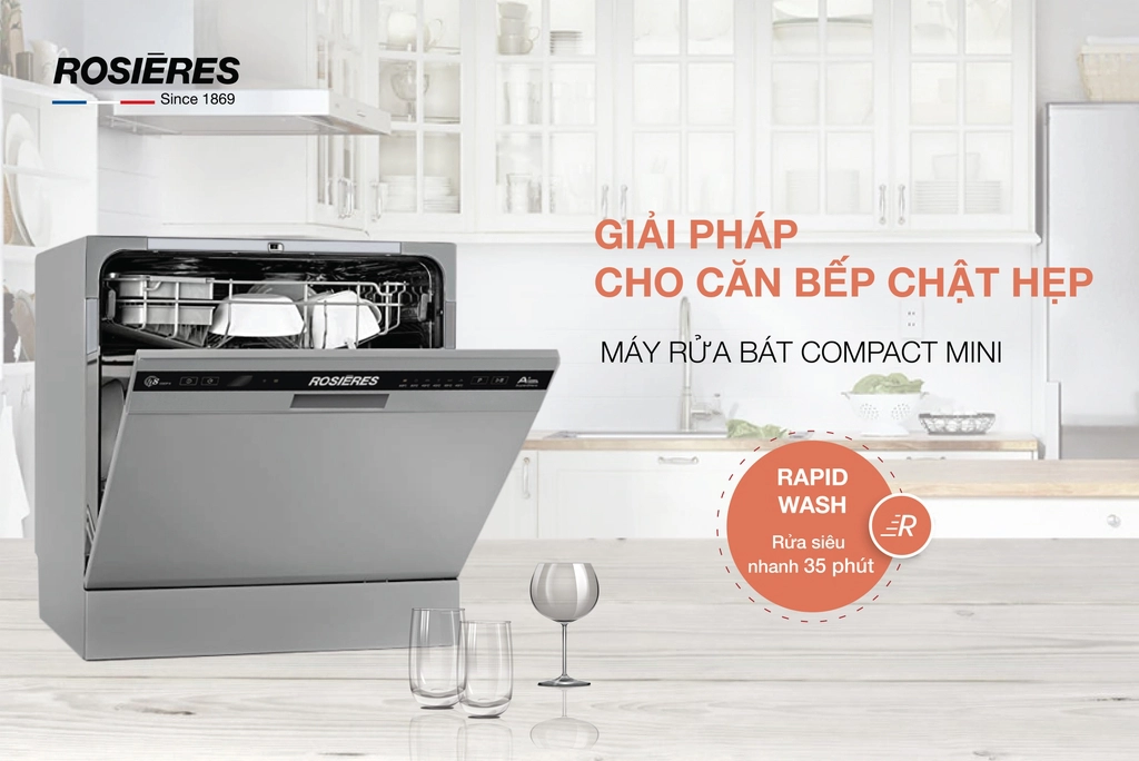 Máy rửa chén bát mini Rosieres 8 bộ RDCP 8S-04