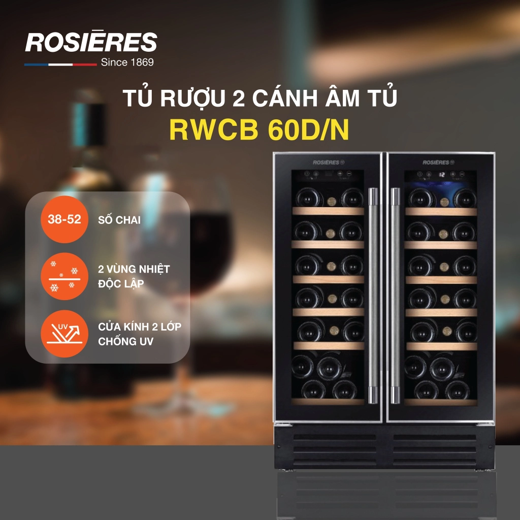 Tủ ướp rượu vang 38 chai RWCB60D/N