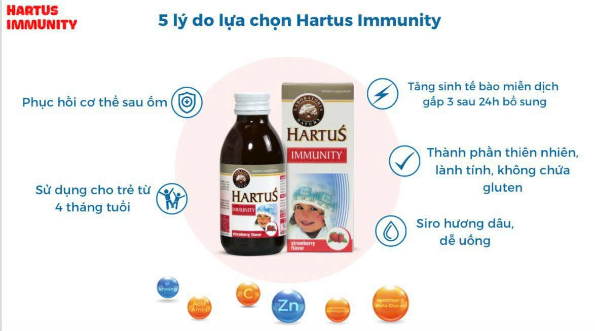 Siro Tăng Sức Đề Kháng Hartus Immunity 150ml cho bé từ 4 tháng