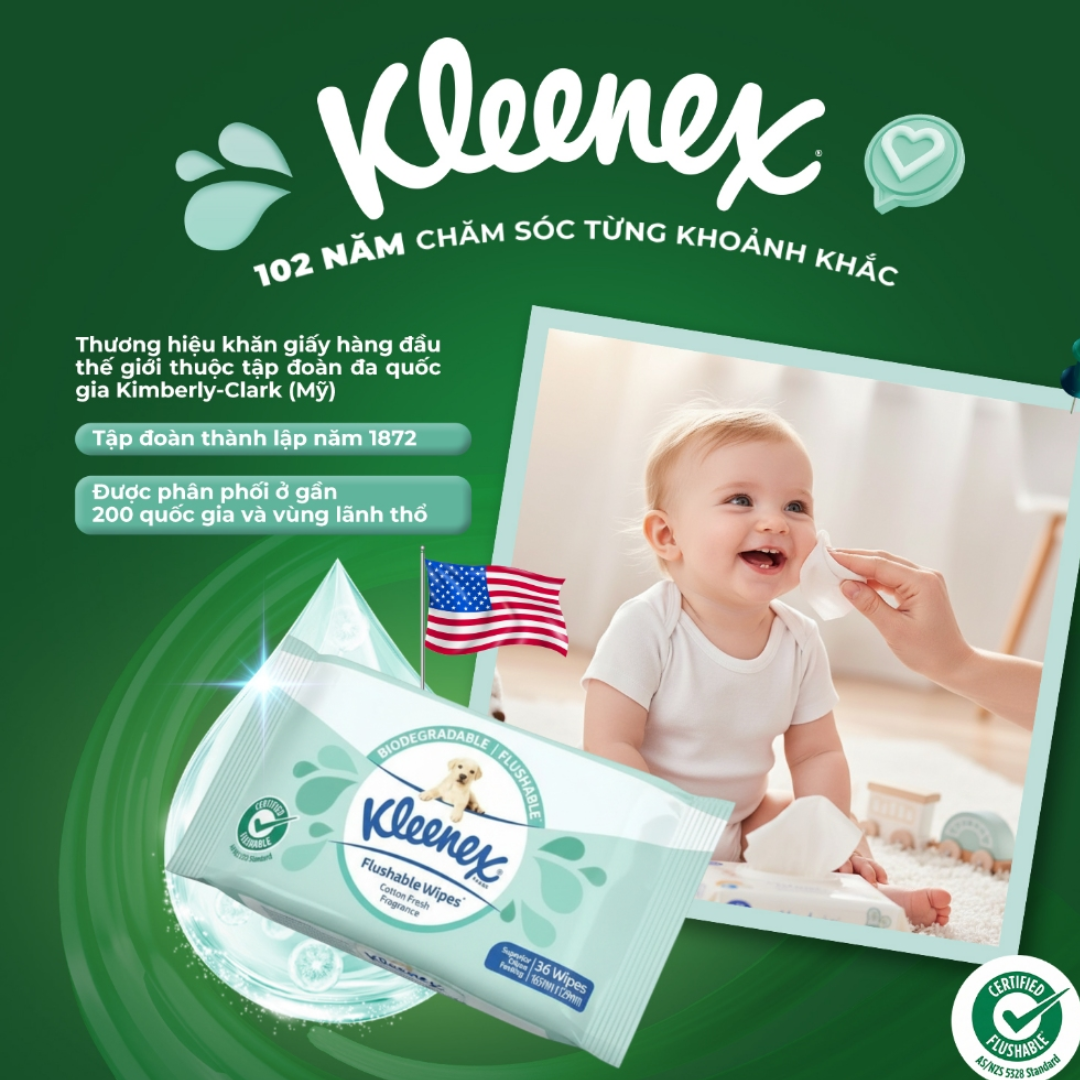 Khăn Giấy Ướt Kleenex Tự Phân Huỷ Gói 36 tờ