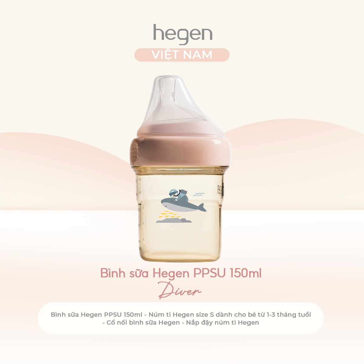 [FULLBOX] Bình sữa PPSU hoạ tiết Hegen