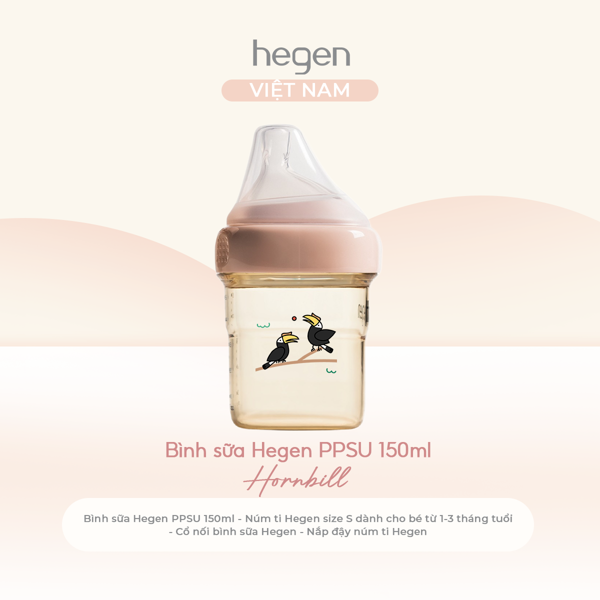 [FULLBOX] Bình sữa PPSU hoạ tiết Hegen