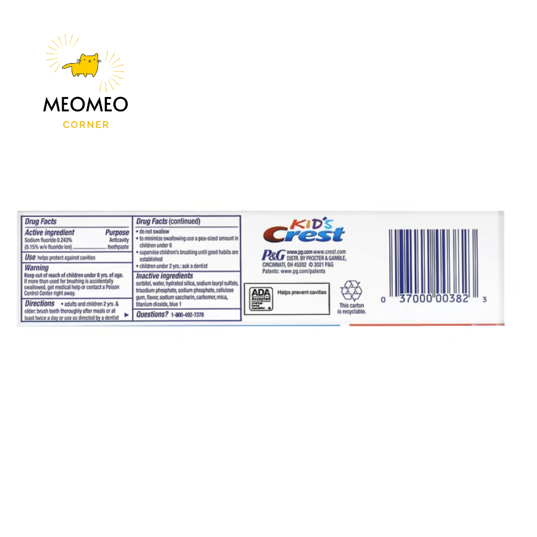 Kem đánh răng trẻ em Kid's Crest 130g cho bé từ 2 tuổi của Mỹ