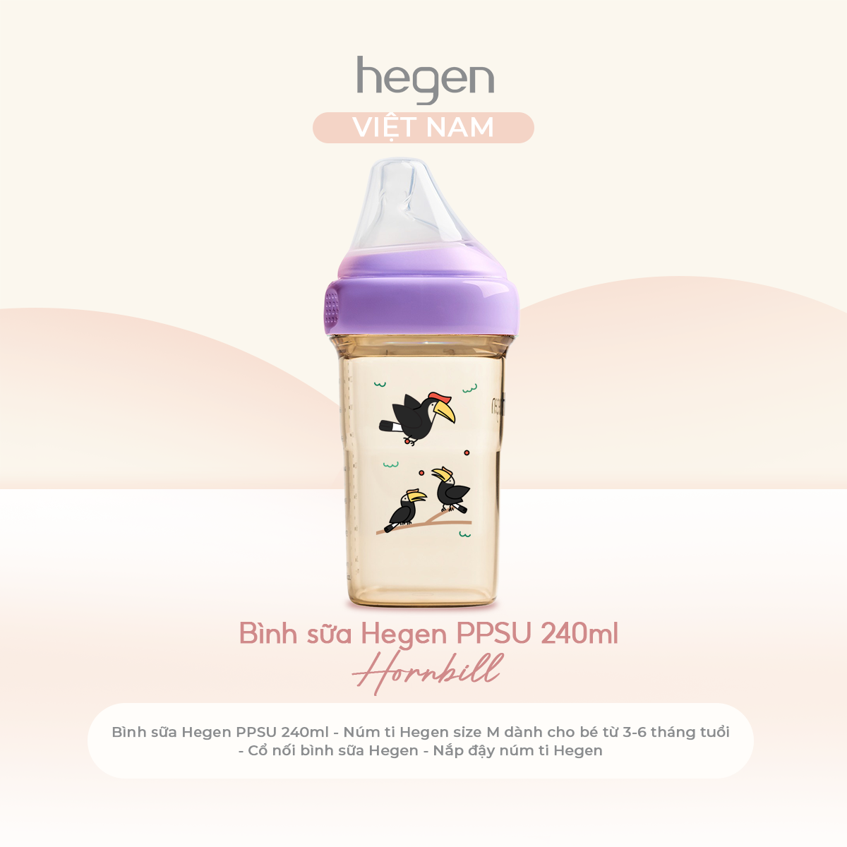 [FULLBOX] Bình sữa PPSU hoạ tiết Hegen
