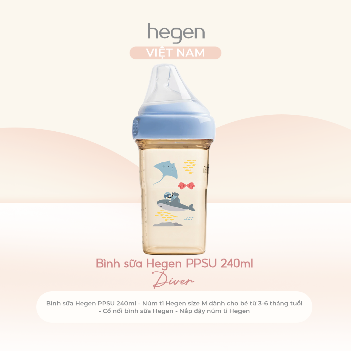 [FULLBOX] Bình sữa PPSU hoạ tiết Hegen