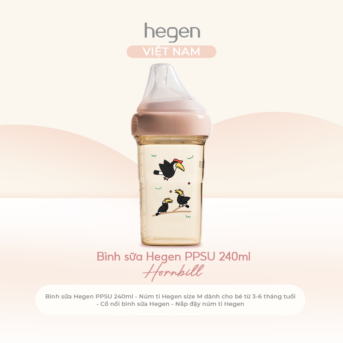 [FULLBOX] Bình sữa PPSU hoạ tiết Hegen