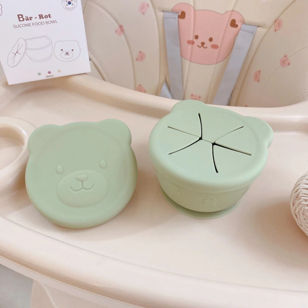 Chén bát ăn dặm Barrot Silicone Gấu 2 nắp tiện lợi Bar-Rot