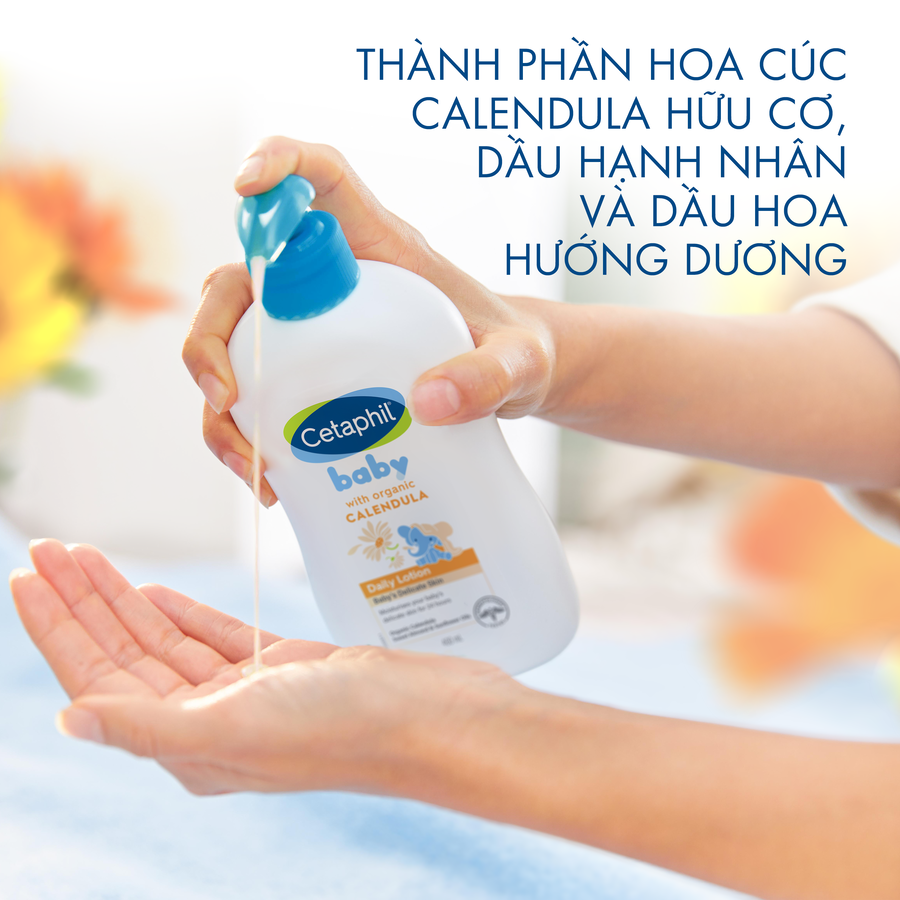 Dưỡng ẩm Cetaphil Baby With Organic Calendula hoa cúc hữu cơ cho bé 400ml