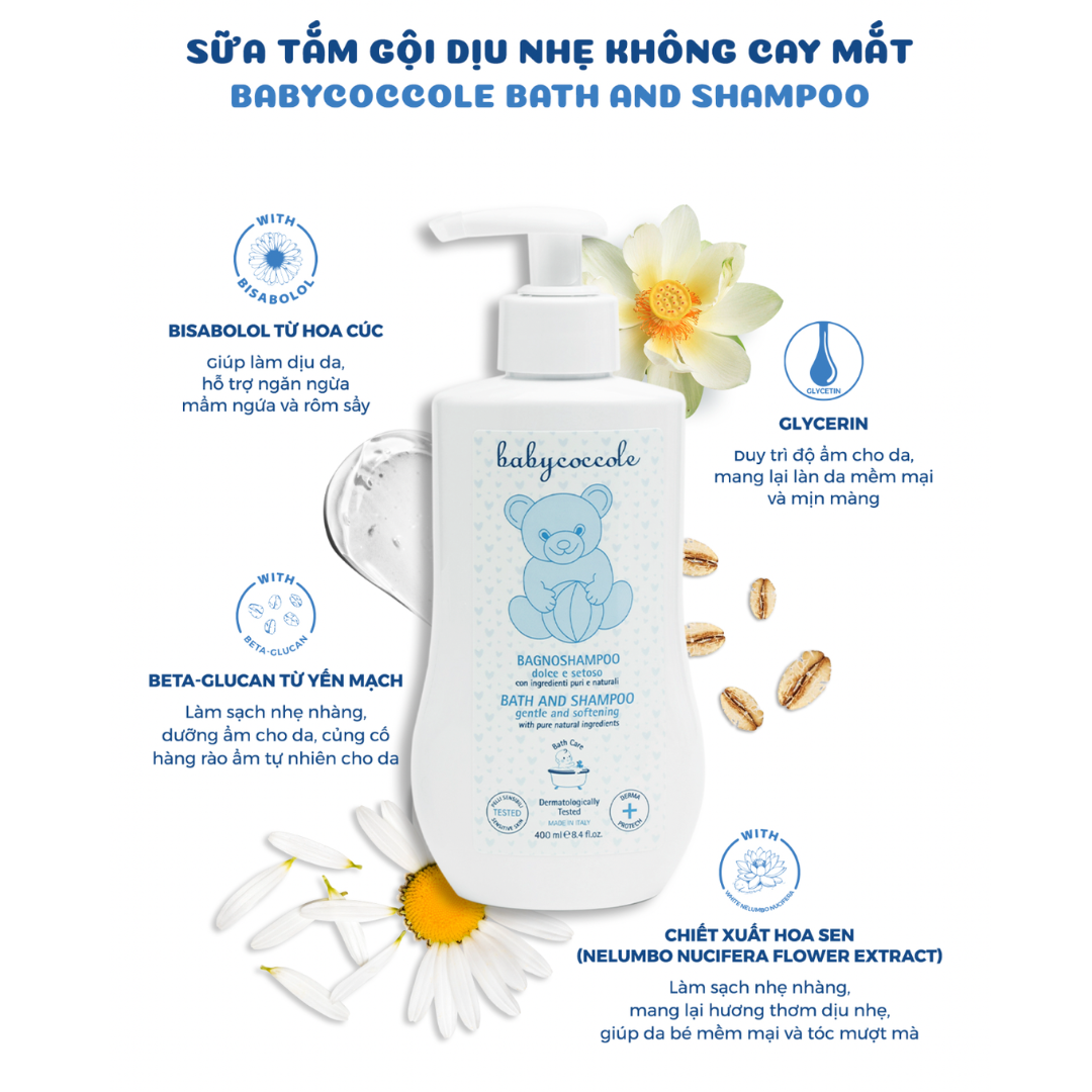 Sữa tắm gội dịu nhẹ không cay mắt BABYCOCCOLE BATH AND SHAMPOO