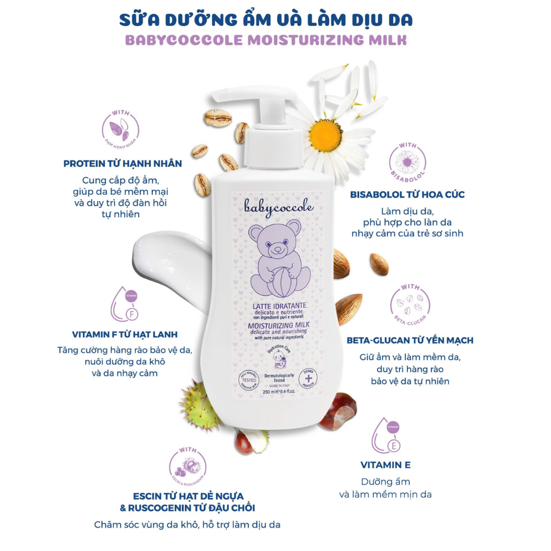Sữa dưỡng ẩm và làm dịu da BabyCoccole MOISTURIZING MILK 250ml