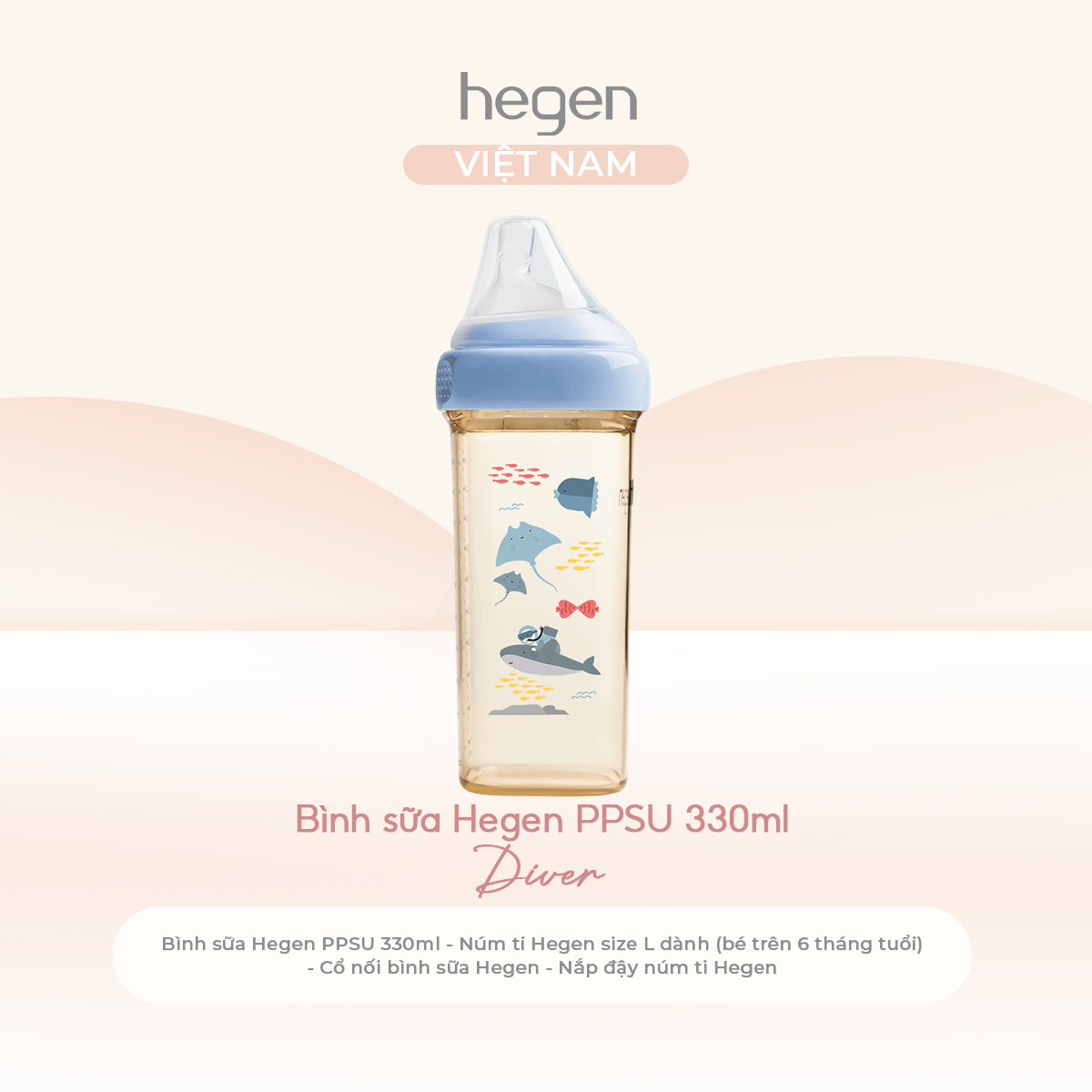 [FULLBOX] Bình sữa PPSU hoạ tiết Hegen