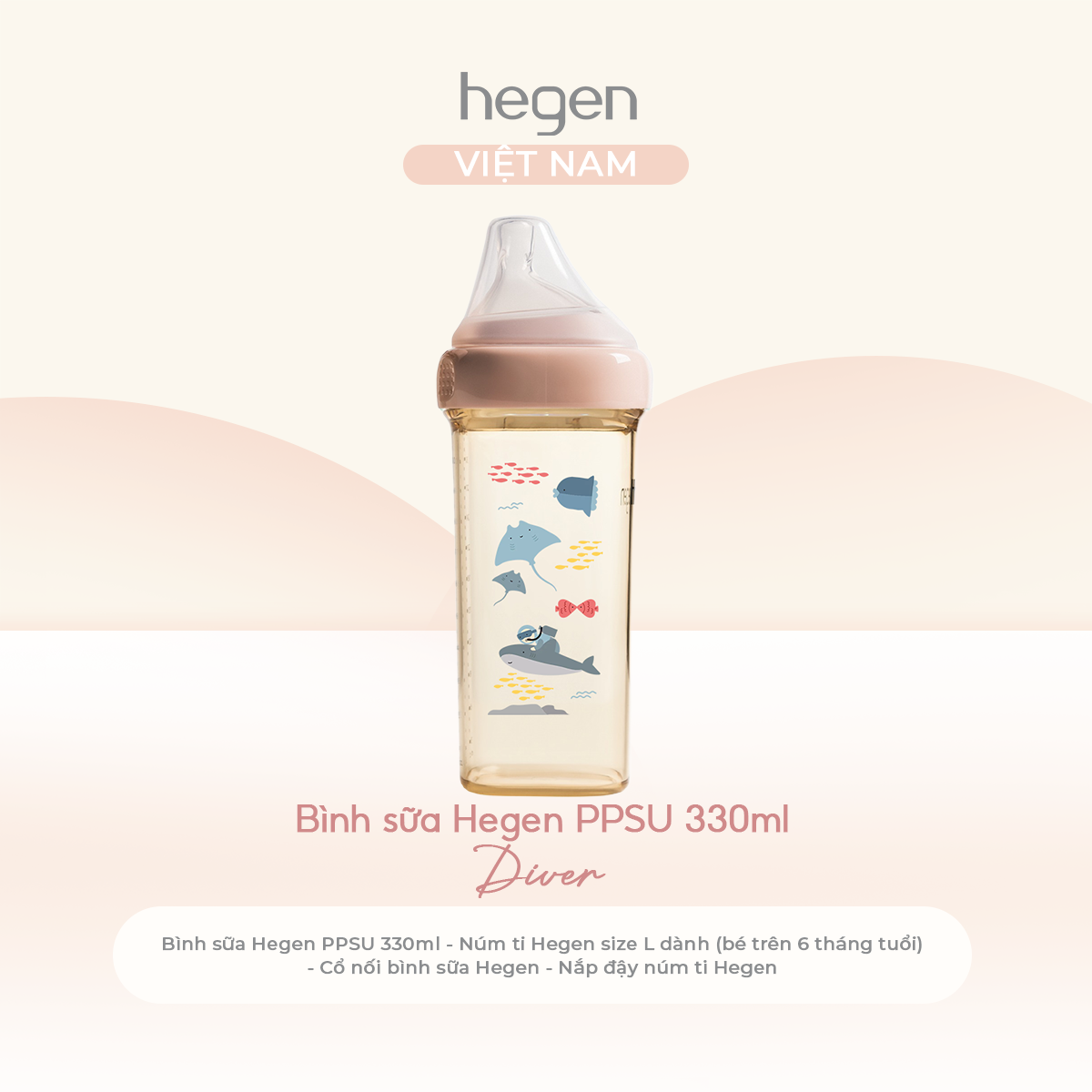 [FULLBOX] Bình sữa PPSU hoạ tiết Hegen