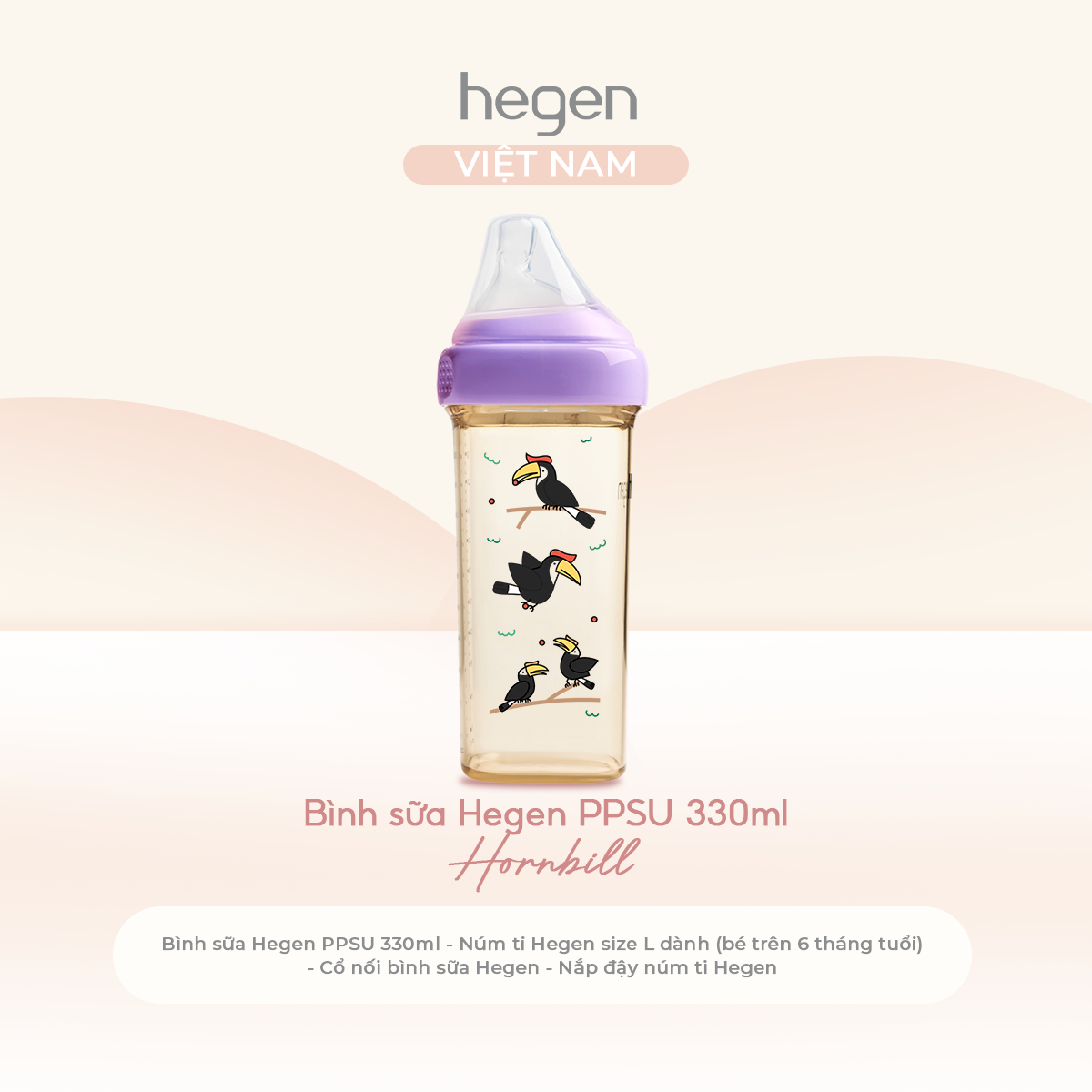 [FULLBOX] Bình sữa PPSU hoạ tiết Hegen