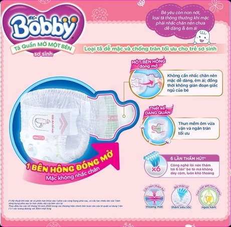 Tã / bỉm quần Mở Một Bên Bobby thiết kế dễ mặc cho bé sơ sinh NB-S / Bỉm quần siêu khô thoáng Bobby Ultra+ Gạo Non M L XL XXL