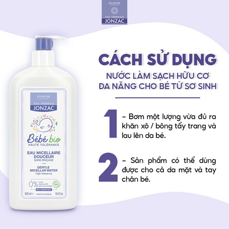 Nước làm sạch da hữu cơ cho bé từ sơ sinh Micellar Eau Thermale Jonzac 500ml