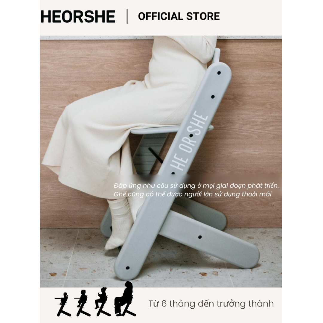 Ghế ăn dặm cao cấp Heorshe màu Trắng Xám