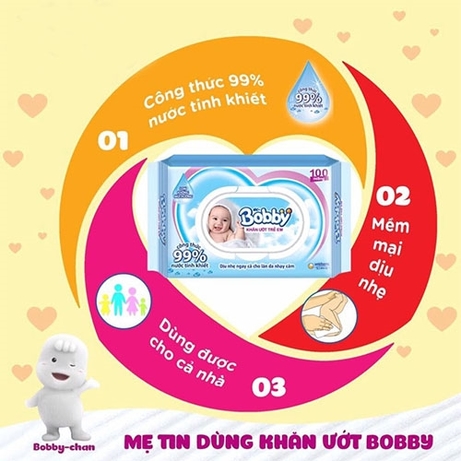 Khăn ướt Bobby không mùi 100 tờ