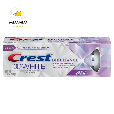 Kem đánh răng Crest 3D White Brillance Vibrant Peppermint trắng nhanh 24hr của Mỹ
