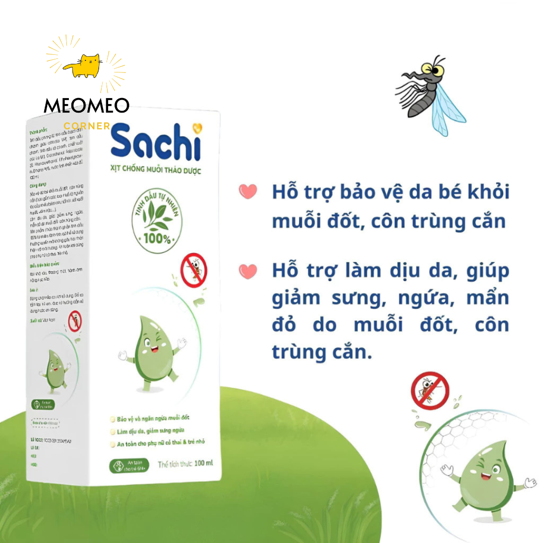 Xịt chống muỗi SACHI xịt muỗi thảo dược an toàn lành tính Chai 100ml