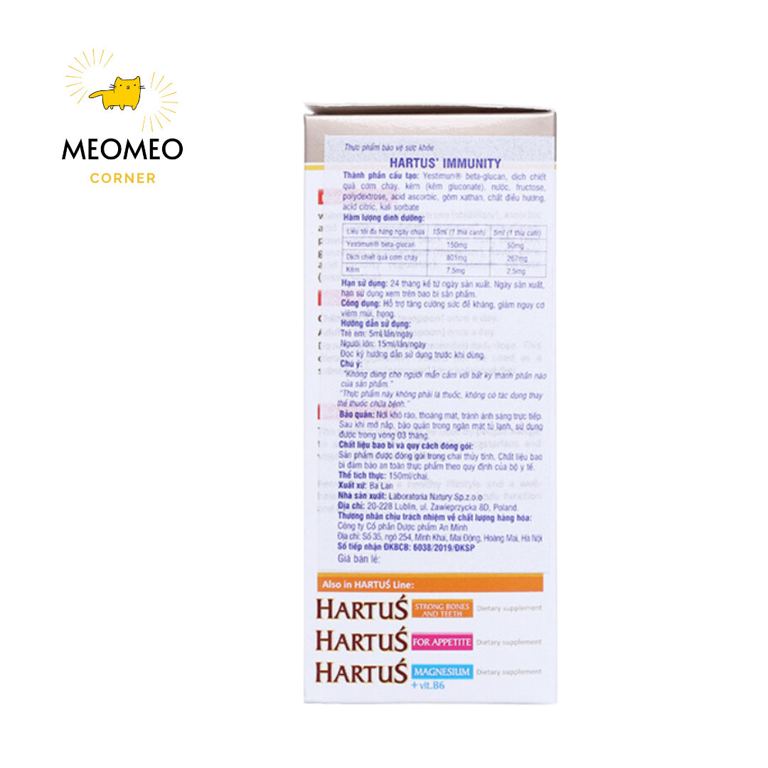 Siro Tăng Sức Đề Kháng Hartus Immunity 150ml cho bé từ 4 tháng