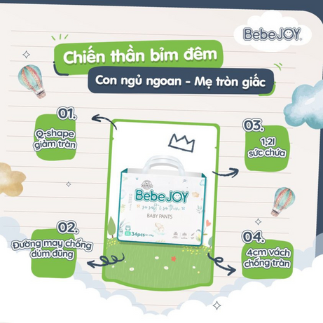 Tã Bỉm BebeJoy Hàn Quốc dán/ Quần NB50 S42 M40 M38 L36 XL34 XXL32 Chính hãng thấm hút cực nhanh, chống tràn,siêu mềm mịn